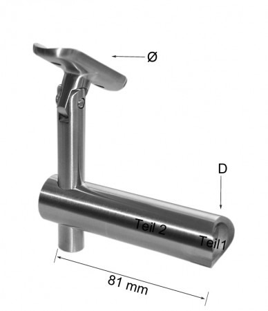 Handlaufhalter mit Gelenk und unsichtbarer Verschraubung, Anschlüsse individuell wählbar