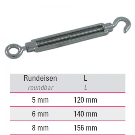 Edelstahl Spannschloss mit Öse und Haken V4A, Größe frei wählbar