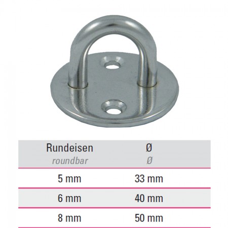 Edelstahl Befestigungsöse mit runder Platte V4A, Größe frei wählbar