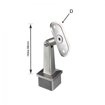 Handlaufstütze mit Gelenk V2A, für Vierkantrohr 40 x 40mm, Höhe 98mm, Halteplatte frei wählbar