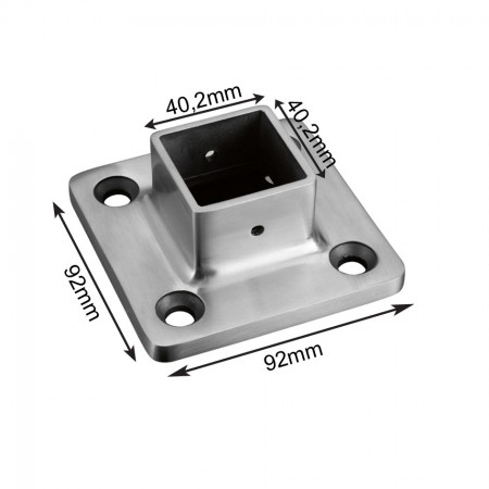 Wand- und Bodenanker V2A, für Vierkantrohr, geschliffen, Abmessung 92 x 92 x 6mm